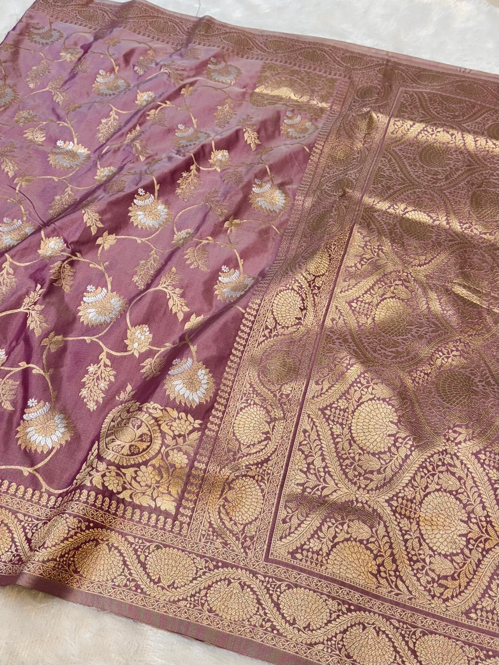 Dusty Pink Banarasi SemiKatan Silk Partywear Saree