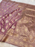 Dusty Pink Banarasi SemiKatan Silk Partywear Saree