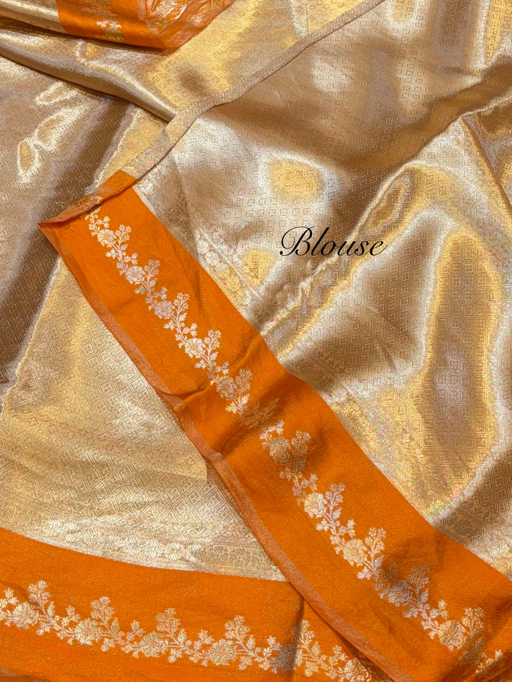 Fanta Orange 100% Pure Banarasi Molten Tissue Silk Brocade Saree