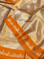 Fanta Orange 100% Pure Banarasi Molten Tissue Silk Brocade Saree