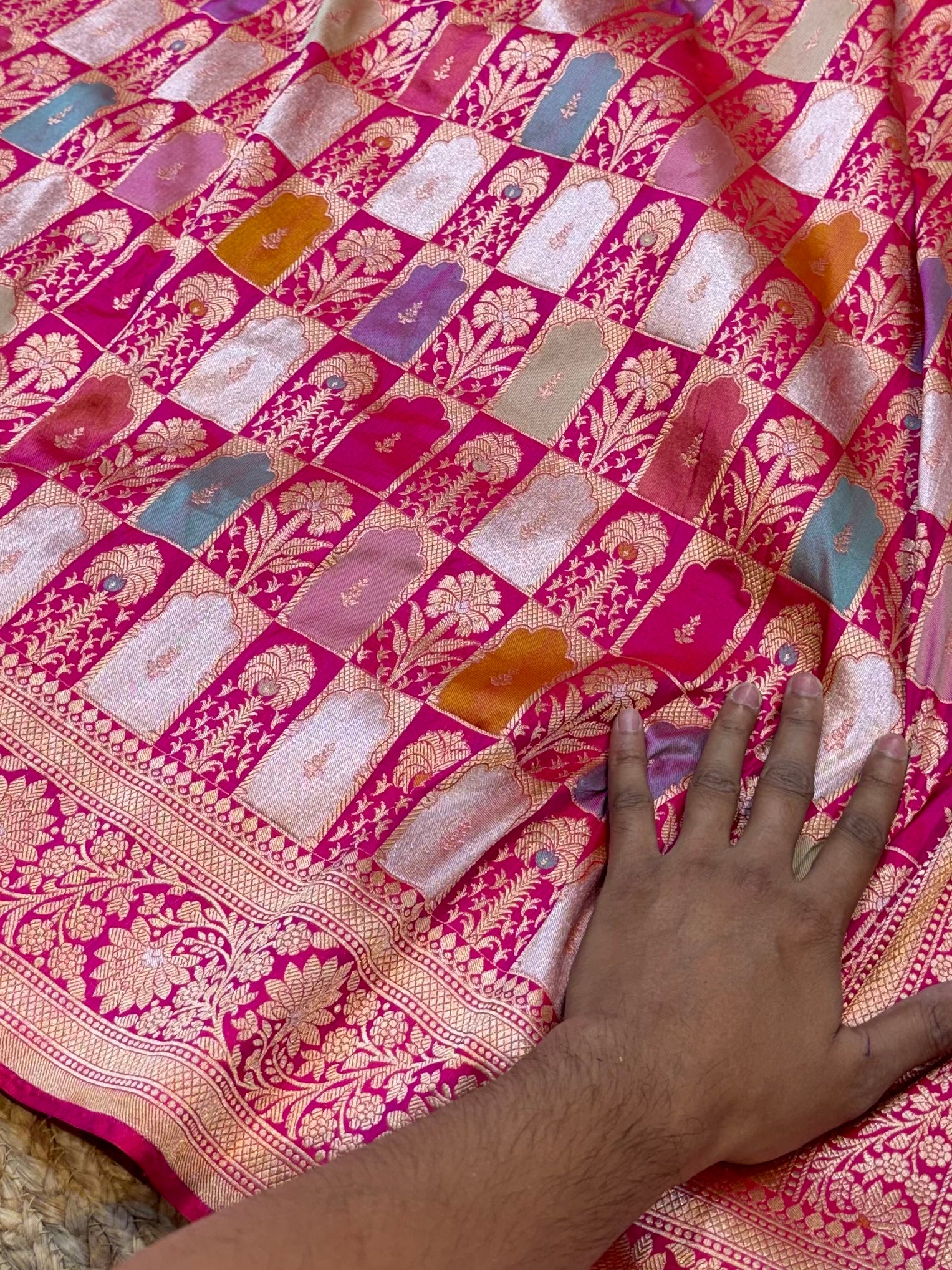 Rani Pink 100% Pure Banaras Katan Silk Rangkaat Saree