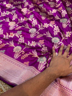 Magenta Pink 100% Pure Banarasi Katan Silk Meenakari Saree