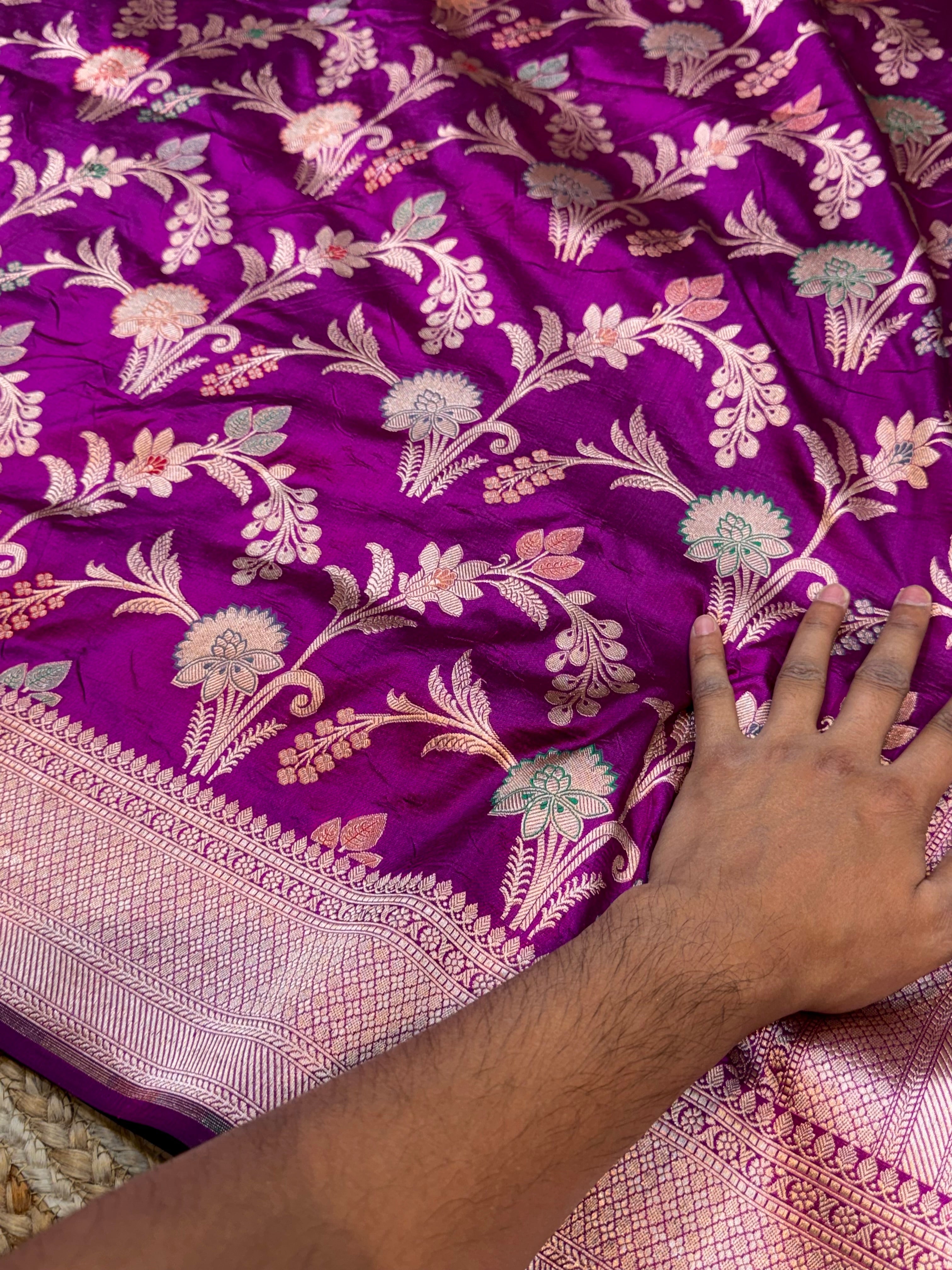 Magenta Pink 100% Pure Banarasi Katan Silk Meenakari Saree