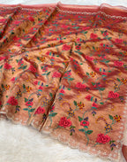 Diamond Red 100% Pure Handloom Double Tissue Petit work Partywear Banarasi Sarees