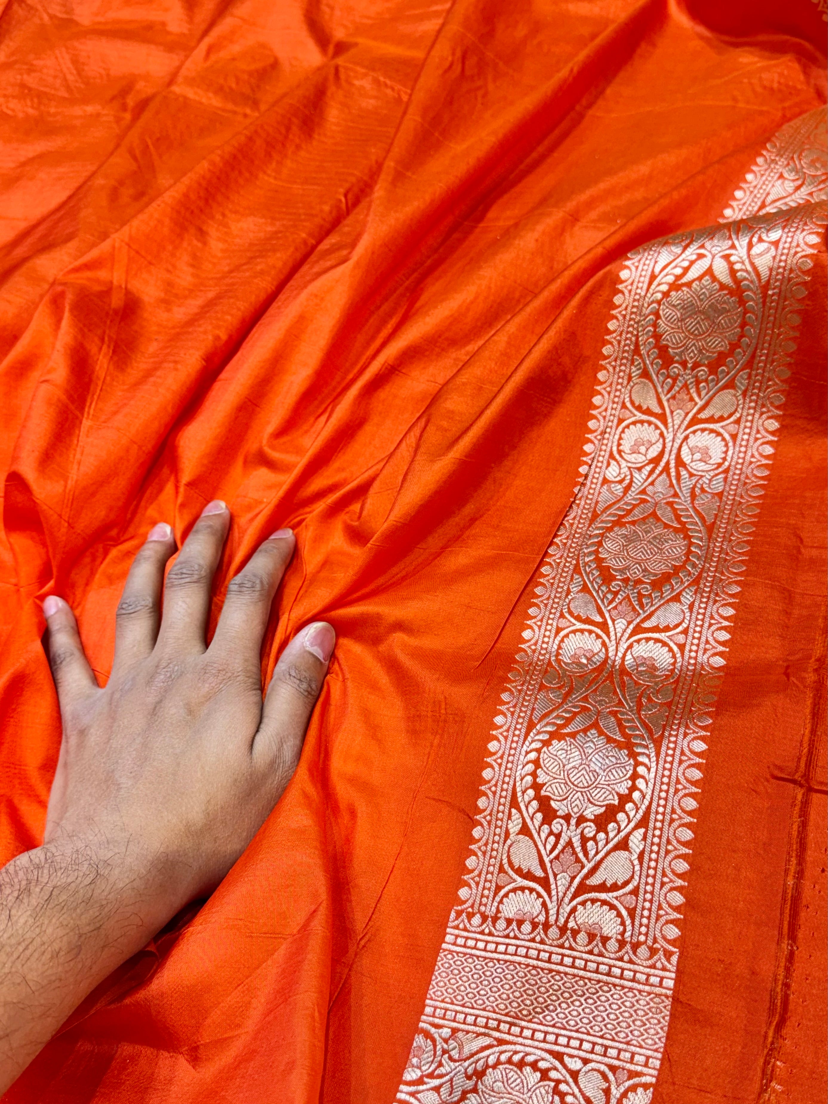 Fanta Orange 100% Pure Banarasi Katan Silk Saree