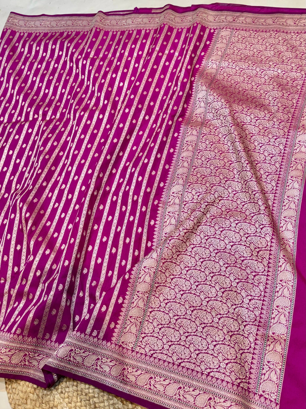 Magenta Pink Banarasi SemiKatan Silk Partywear Saree