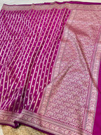 Magenta Pink Banarasi SemiKatan Silk Partywear Saree