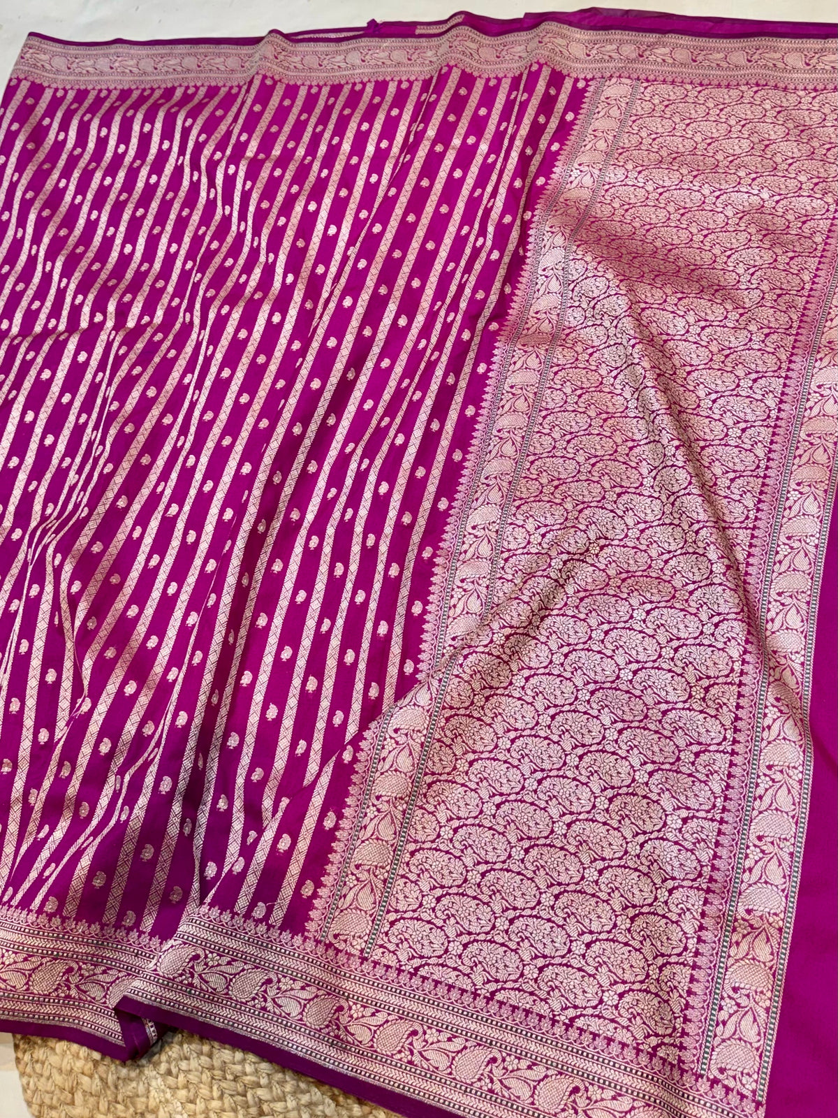 Magenta Pink Banarasi SemiKatan Silk Partywear Saree