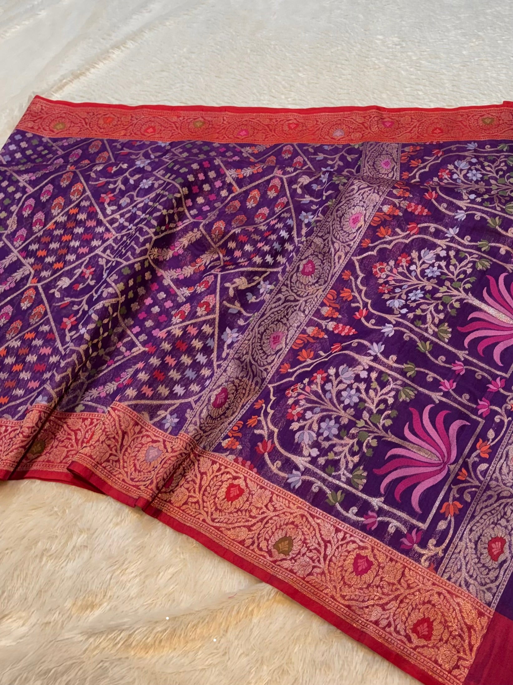 Purple 100% Pure Ektara Banarasi Kora Jamdani Saree