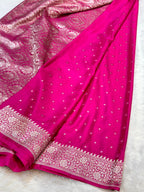 Rani Pink Banarasi Soft Meenakari Mashru Silk Partywear Saree