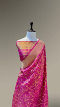 Magenta Pink 100% Pure Banarasi Tissue Silk Handloom Handwoven Saree