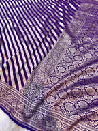 Purple 100% Pure Banarasi Khaddi Georgette Stripes Saree