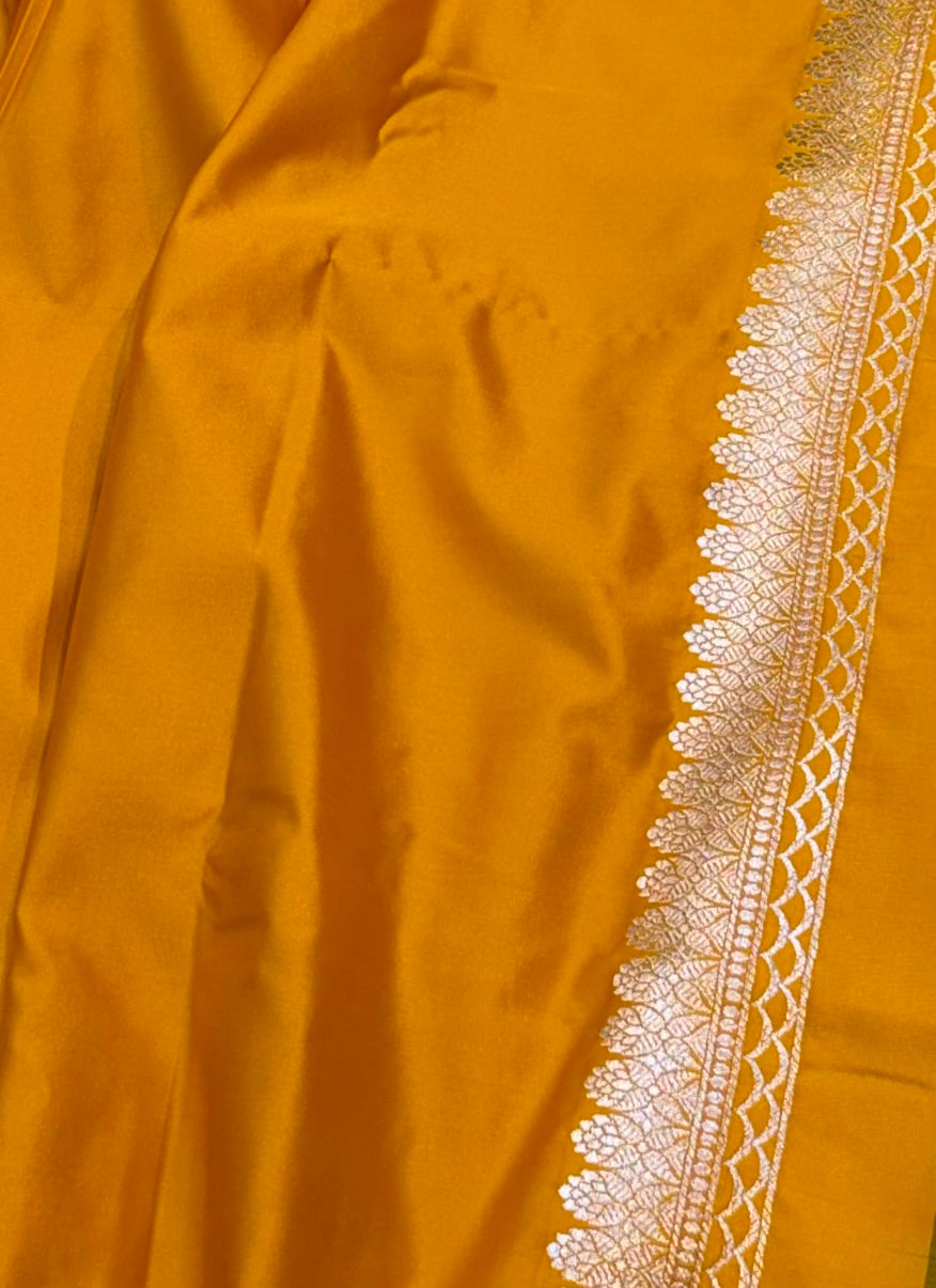 Gold Yellow Banarasi Soft Mashru Silk Partywear Saree