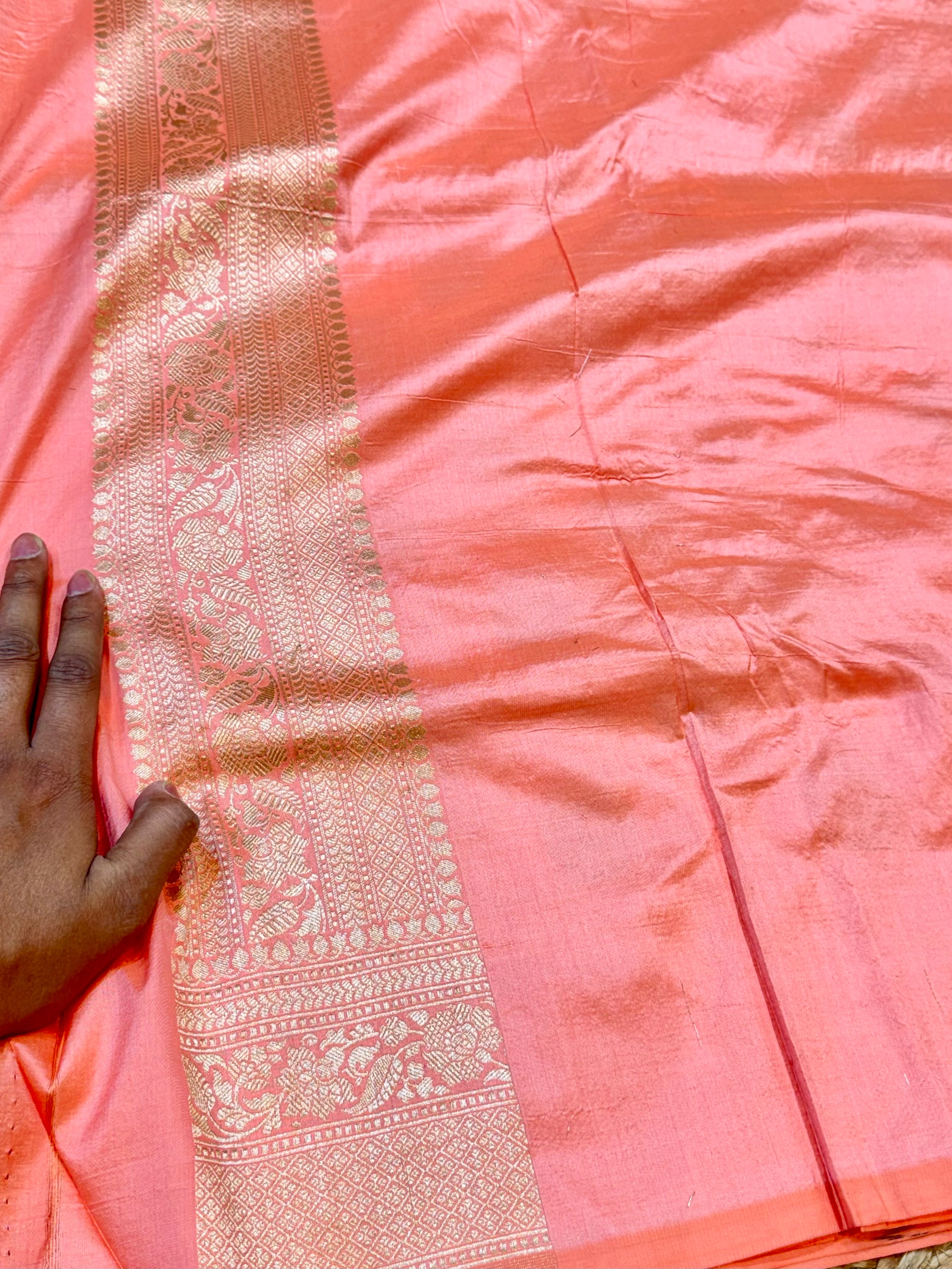Pastel Peach 100% Pure Banarasi Katan Silk Meenakari Saree
