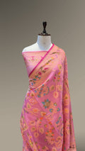 Baby Pink Pure Handloom Banarasi Ektara Kora Jamdani Saree