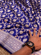 Royal Blue 100% Pure Banarasi Katan Silk Saree