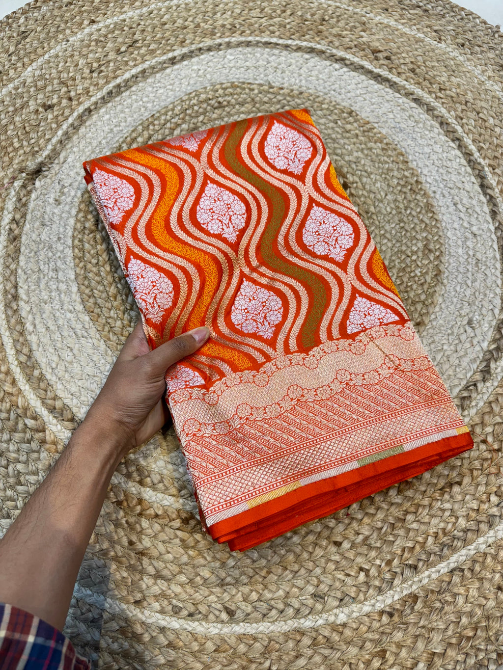 Prebook | Fanta Orange 100% Pure Banarasi Katan Silk Tilfi Meenakari Saree