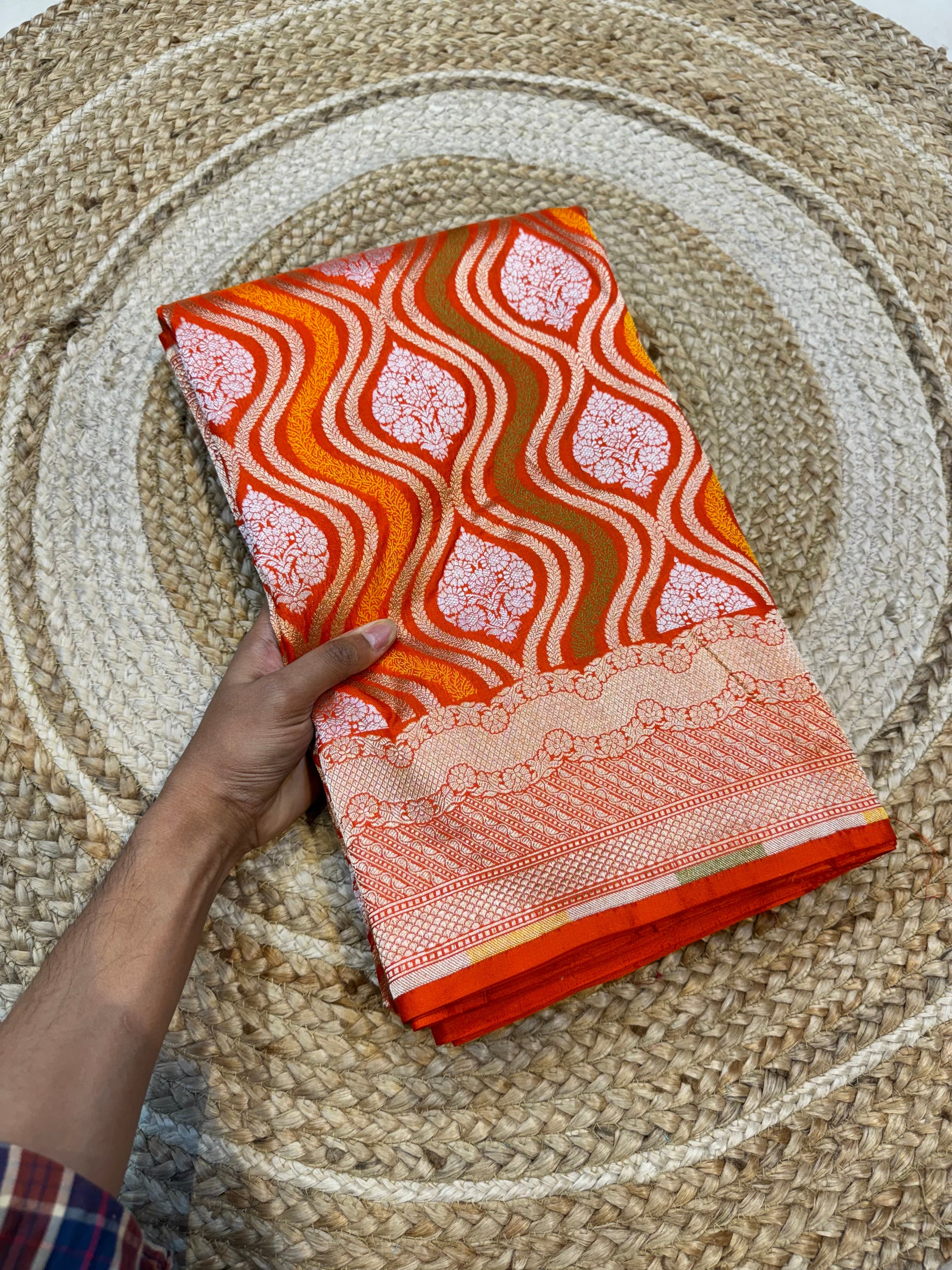 Prebook | Fanta Orange 100% Pure Banarasi Katan Silk Tilfi Meenakari Saree