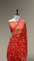 Prebook | Red Ektara Banarasi Kora Jamdani Saree
