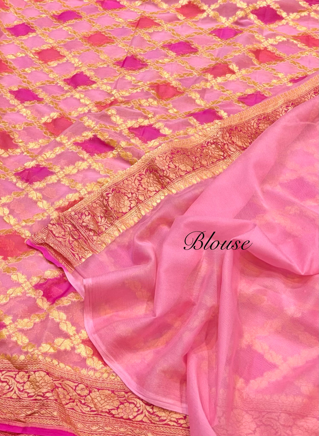 Pink 100% Pure Banarasi Khaddi Georgette RANGKAAT Saree