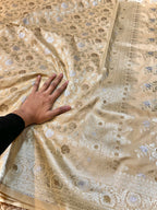 Beige Banarasi SemiKatan Silk Partywear Saree