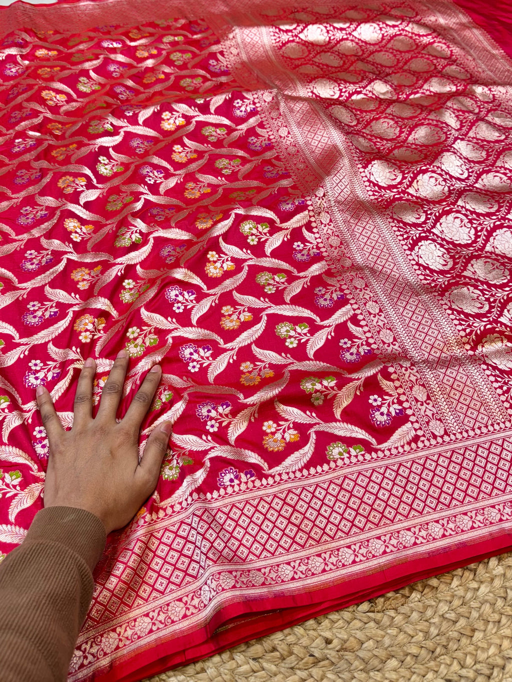 Strawberry Pink 100% Pure Banarasi Katan Silk Meenakari Saree