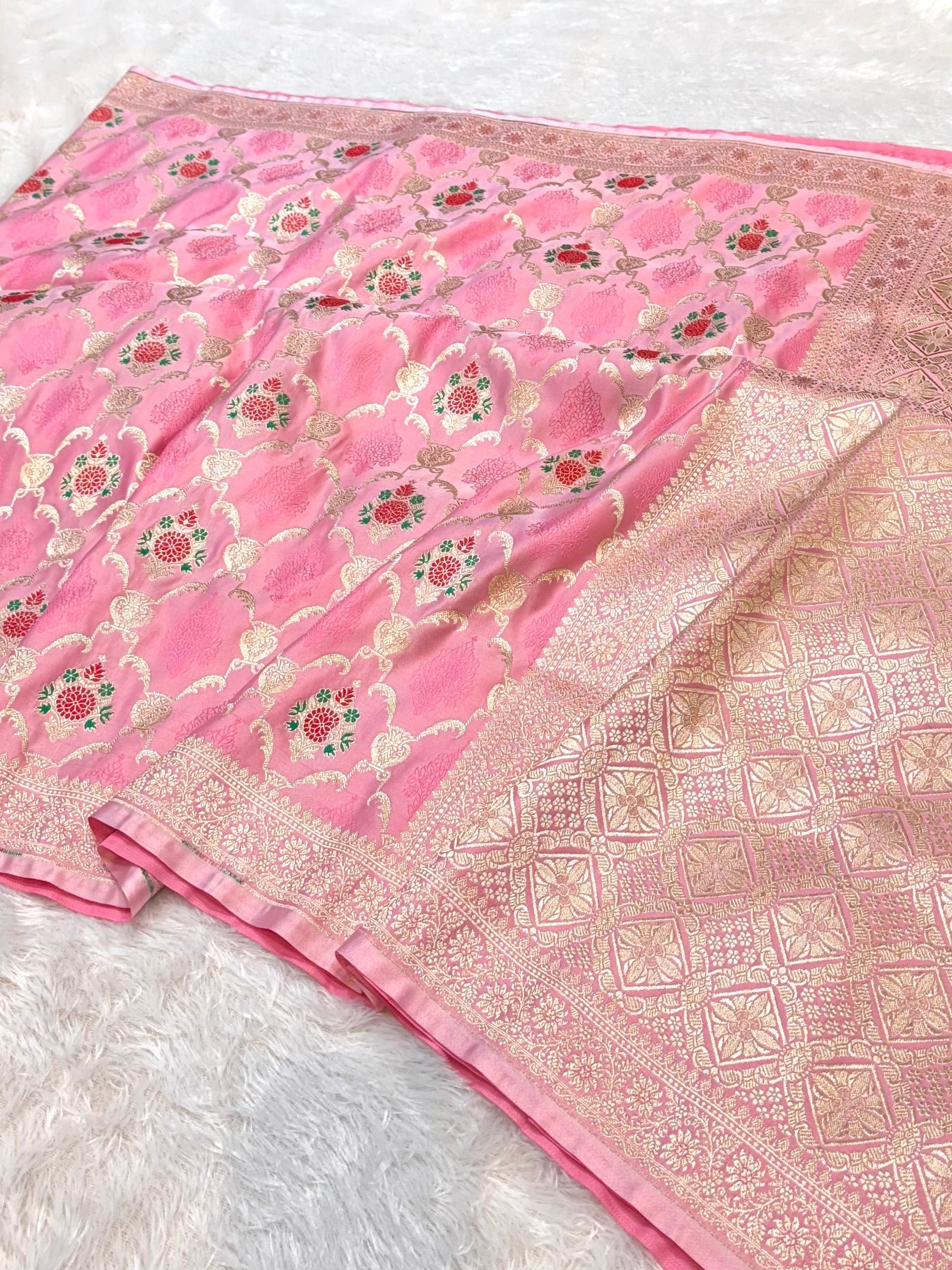Pink Banarasi Soft Mashru Silk Partywear Meenakari Saree