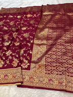 Wine Banarasi SemiKatan Silk Partywear Saree