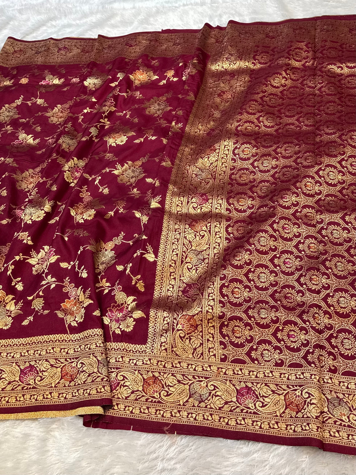 Wine Banarasi SemiKatan Silk Partywear Saree