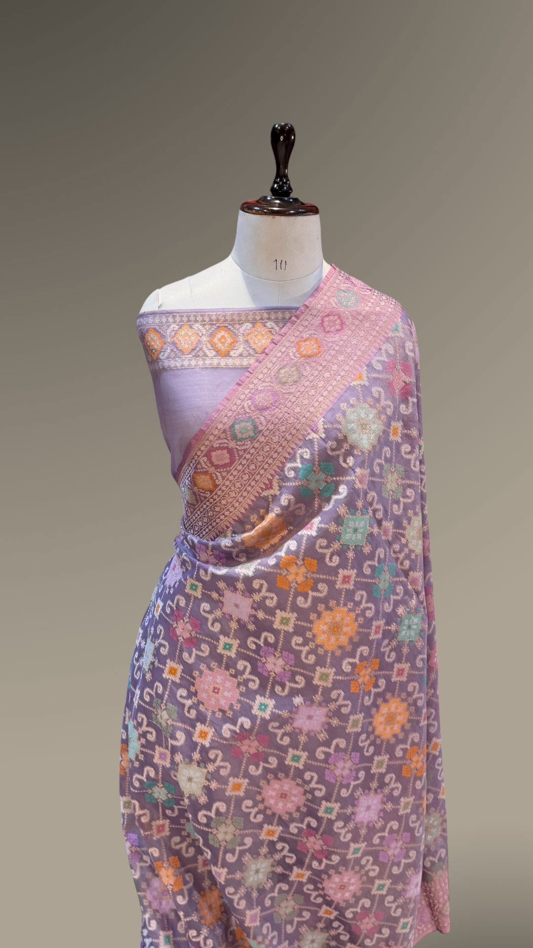 Pastel Lilac Pure Banarasi Ektara Kora Jamdani Saree