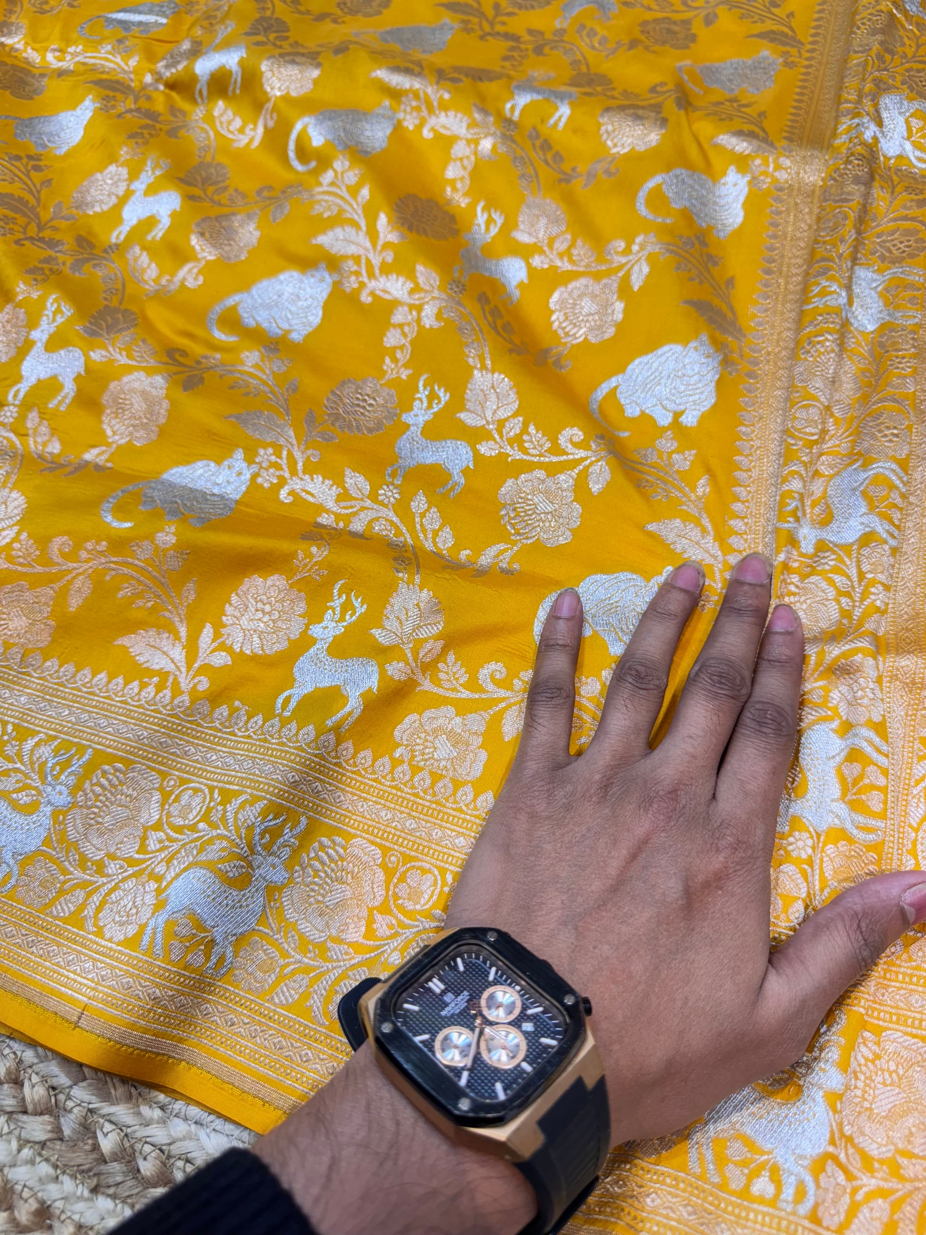 Yellow 100% Pure Banarasi Katan Silk Meenakari Saree