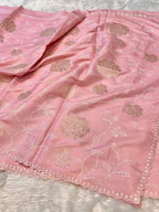 Pink Mango Silk Partywear Banarasi Embroidered Jaal with Tissue Applique Lightweight Sarees