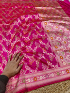 Prebook | Rani Pink Pure Banarasi Katan Silk Meenakari Saree