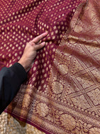 Burgundy Wine 100% Pure Banarasi Khaddi Georgette Saree