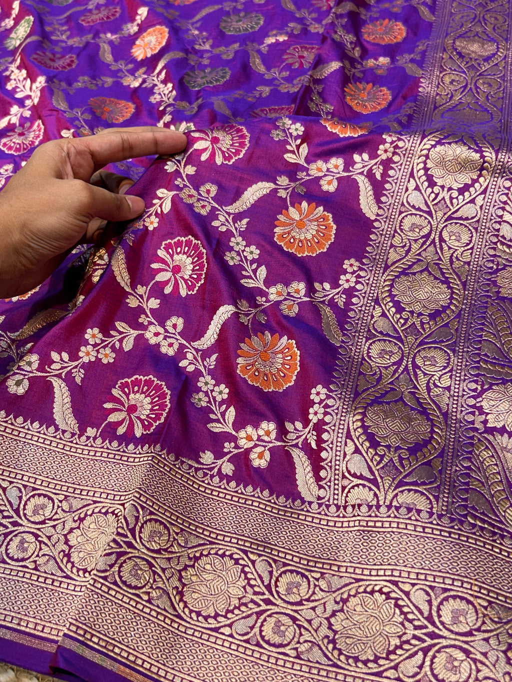 Dual shade Blue-Red 100% Pure Banarasi Katan Silk Meenakari Saree