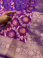 Dual shade Blue-Red 100% Pure Banarasi Katan Silk Meenakari Saree