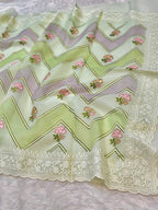 Pista Green Organza Silk Partywear Banaras Embroidered Lightweight Sarees