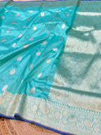 Cyan Blue 100% Pure Banaras Katan Silk Handloom Handwoven Pattu Saree