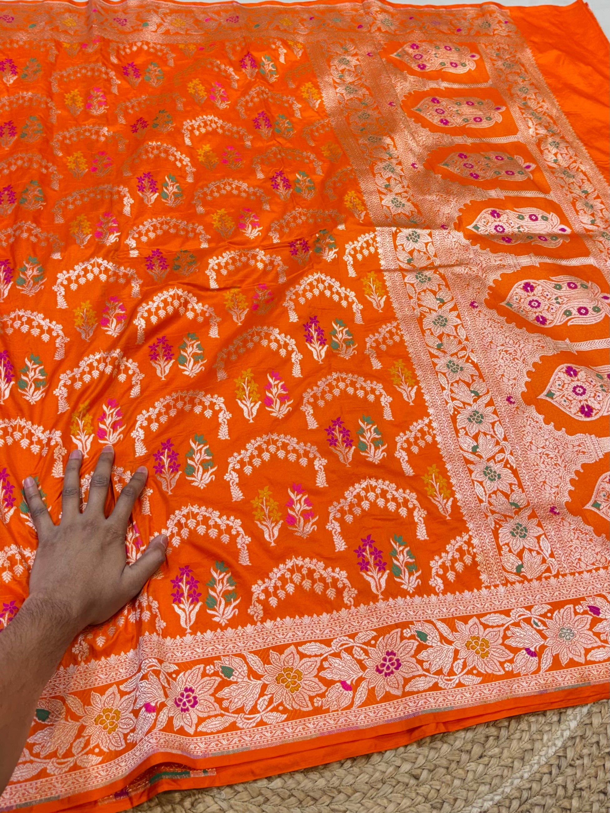 Fanta Orange 100% Pure Banarasi Katan Silk Meenakari Saree