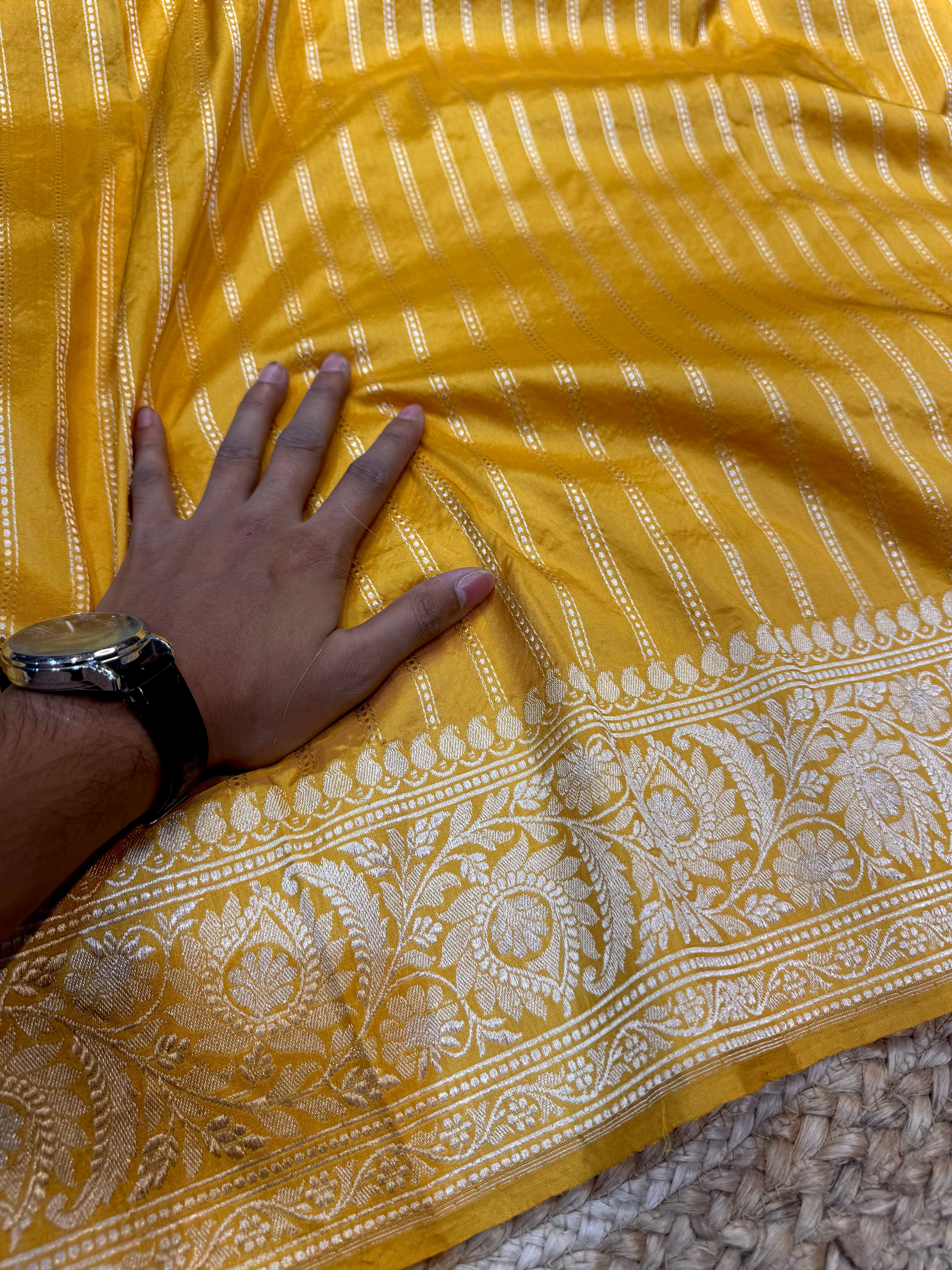 Haldi Yellow 100% Pure Banarasi Katan Silk Handloom Handwoven Pattu Saree