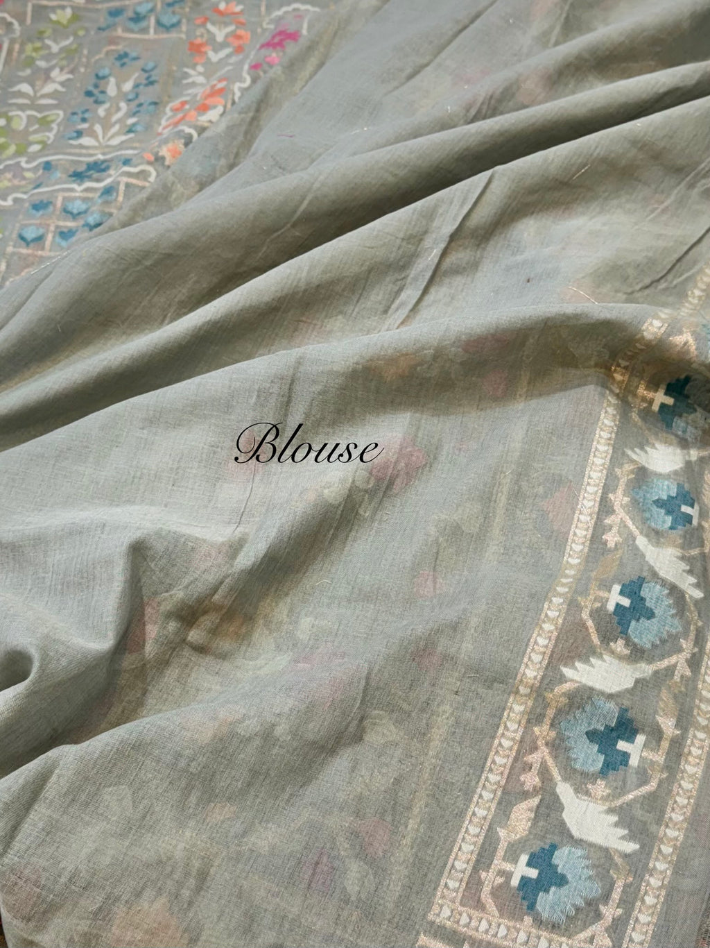 Prebook | Dusty Grey 100% Pure Ektara Banarasi Cotton Jamdani Saree