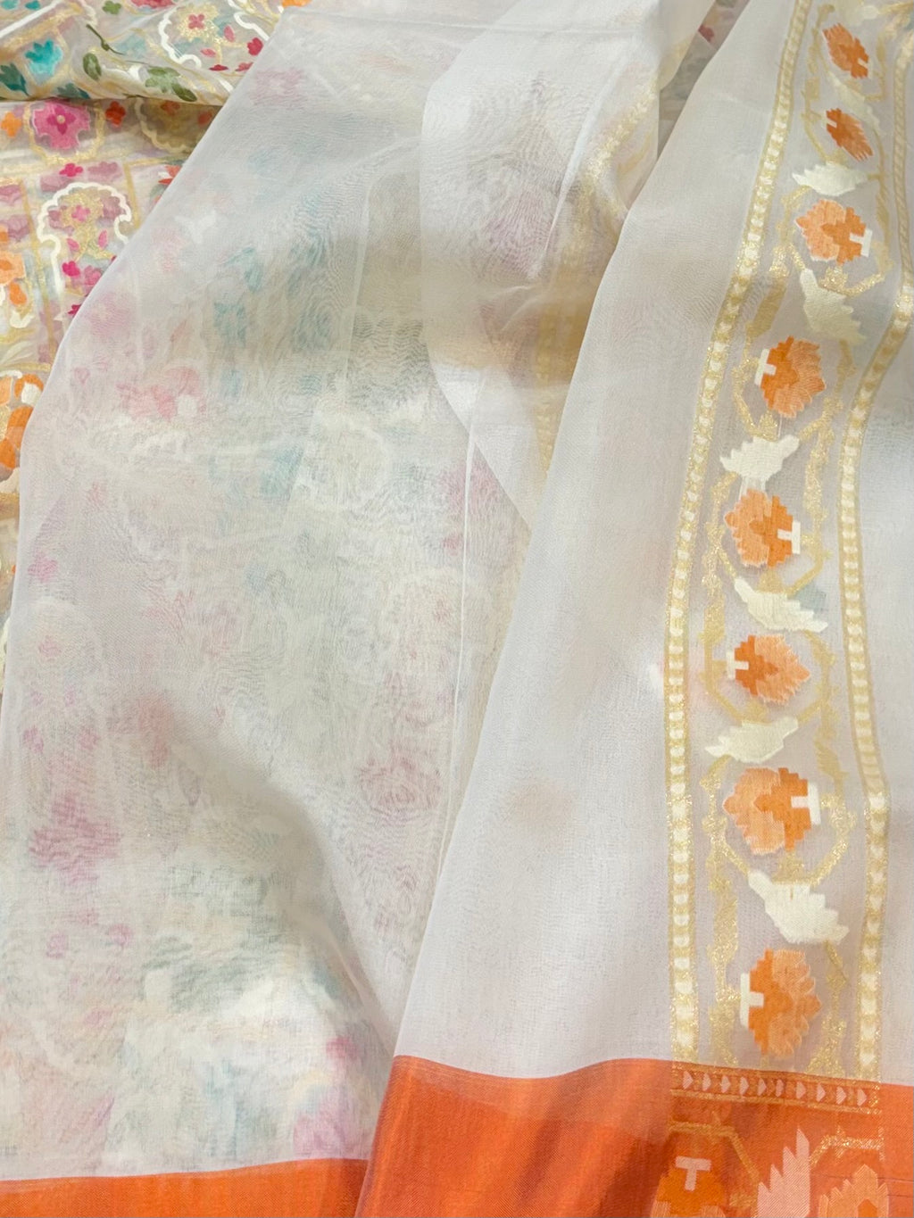 Off-White 100% Pure Ektara Banarasi Kora Jamdani Saree