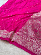 Rani Pink Banarasi Soft Meenakari Mashru Silk Partywear Saree