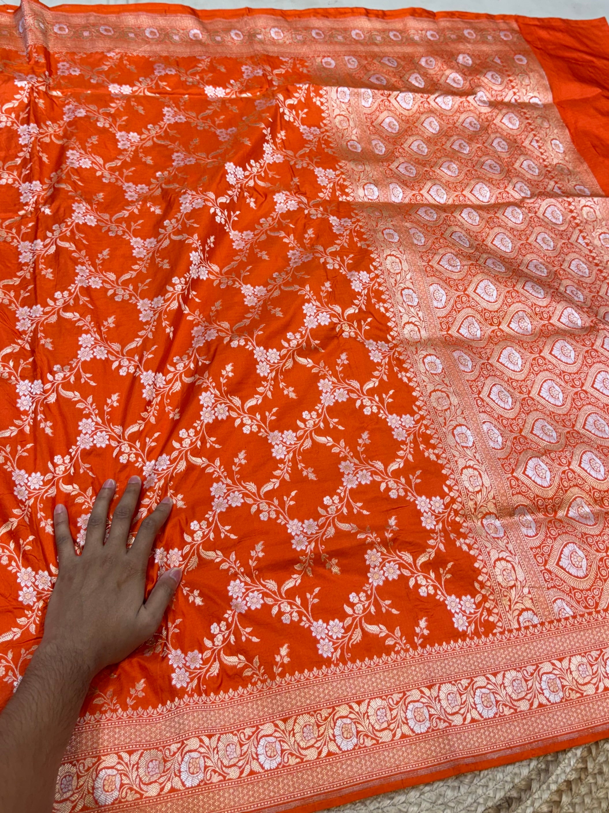Fanta Orange 100% Pure Banarasi Katan Silk Meenakari Saree