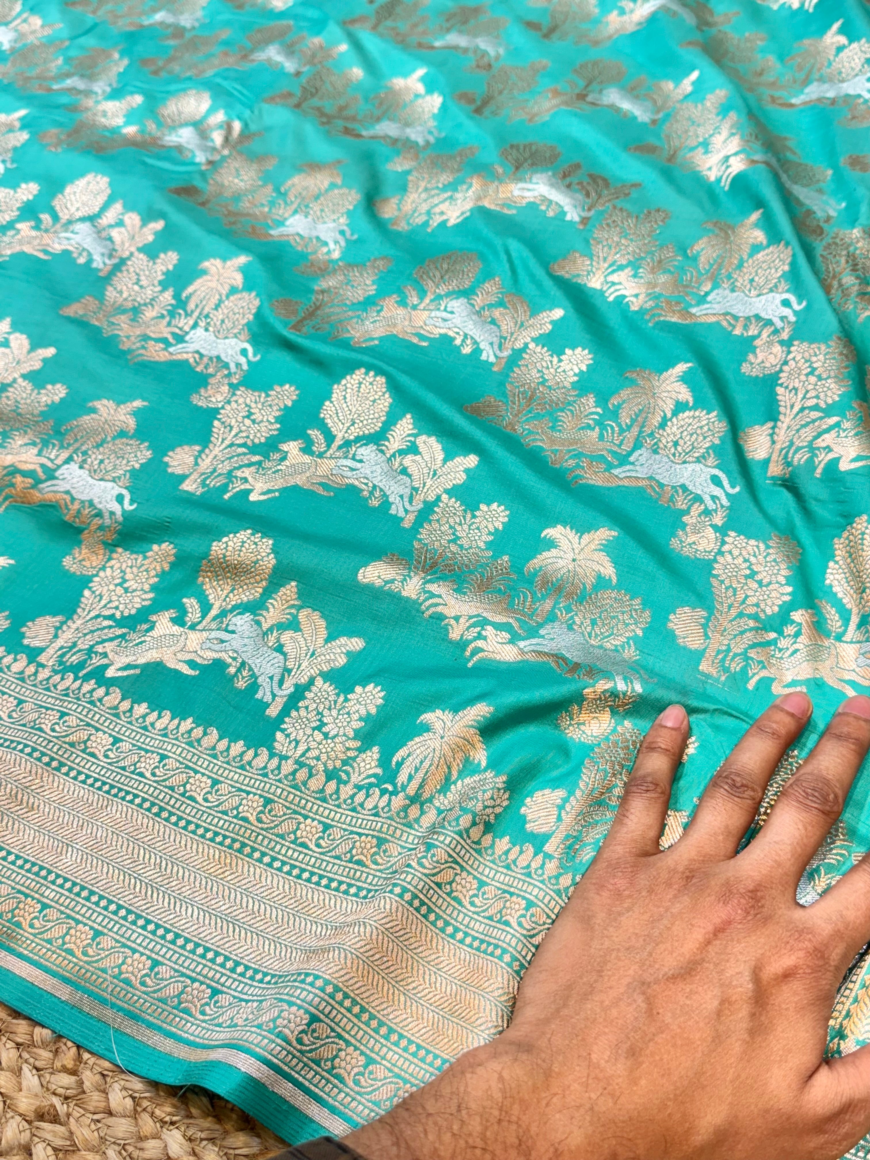 Cyan Blue 100% Pure Banarasi Katan Silk Meenakari Saree