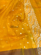 Golden Yellow Pure Handloom Banarasi Ektara Kora Jamdani Sareer