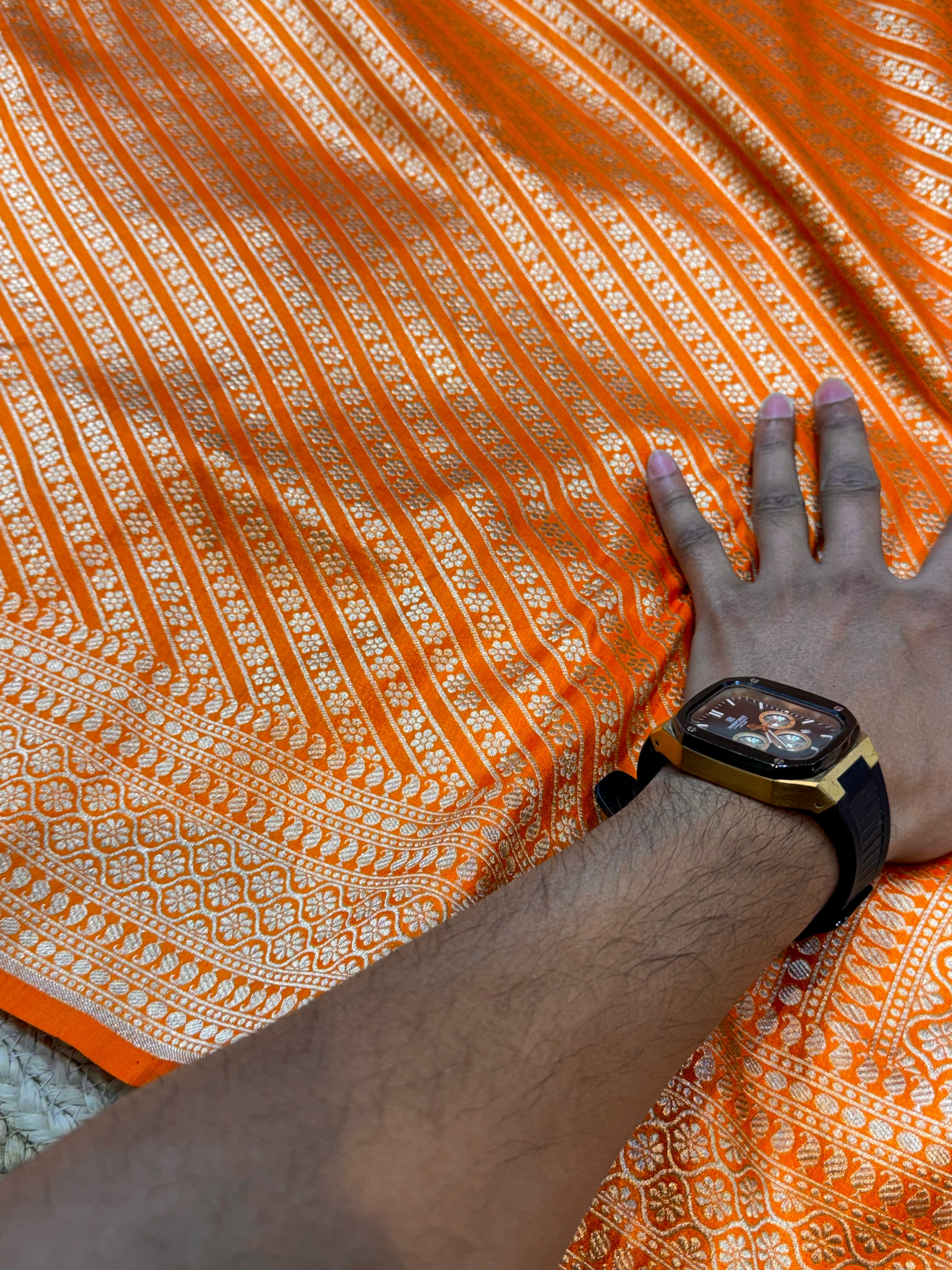 Fanta Orange 100% Pure Banarasi Katan Silk Brocade Saree