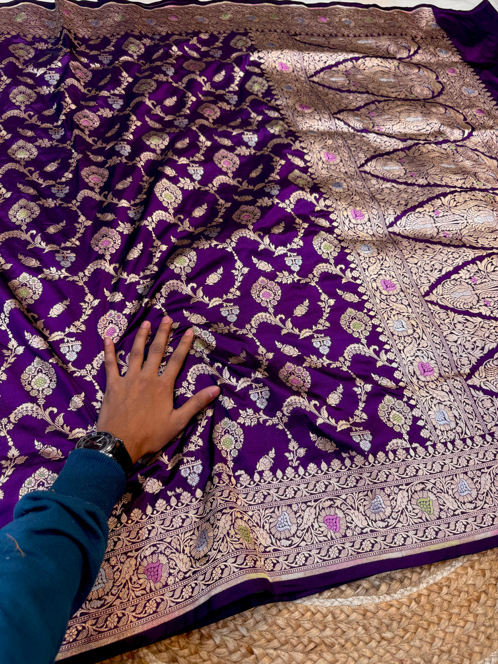 Prebook | Violet Purple 100% Pure Banarasi Katan Silk Meenakari Saree
