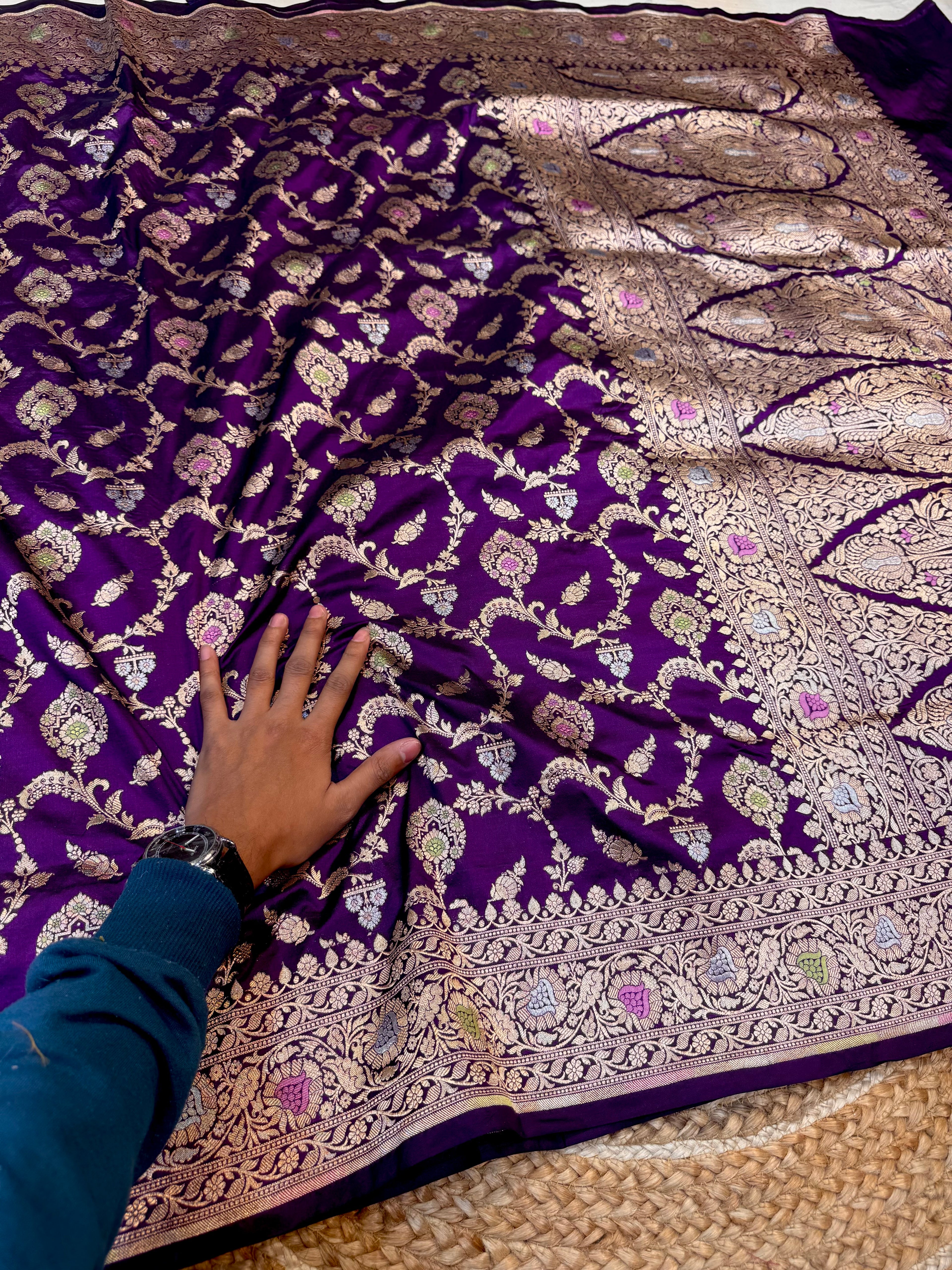 Prebook | Violet Purple 100% Pure Banarasi Katan Silk Meenakari Saree