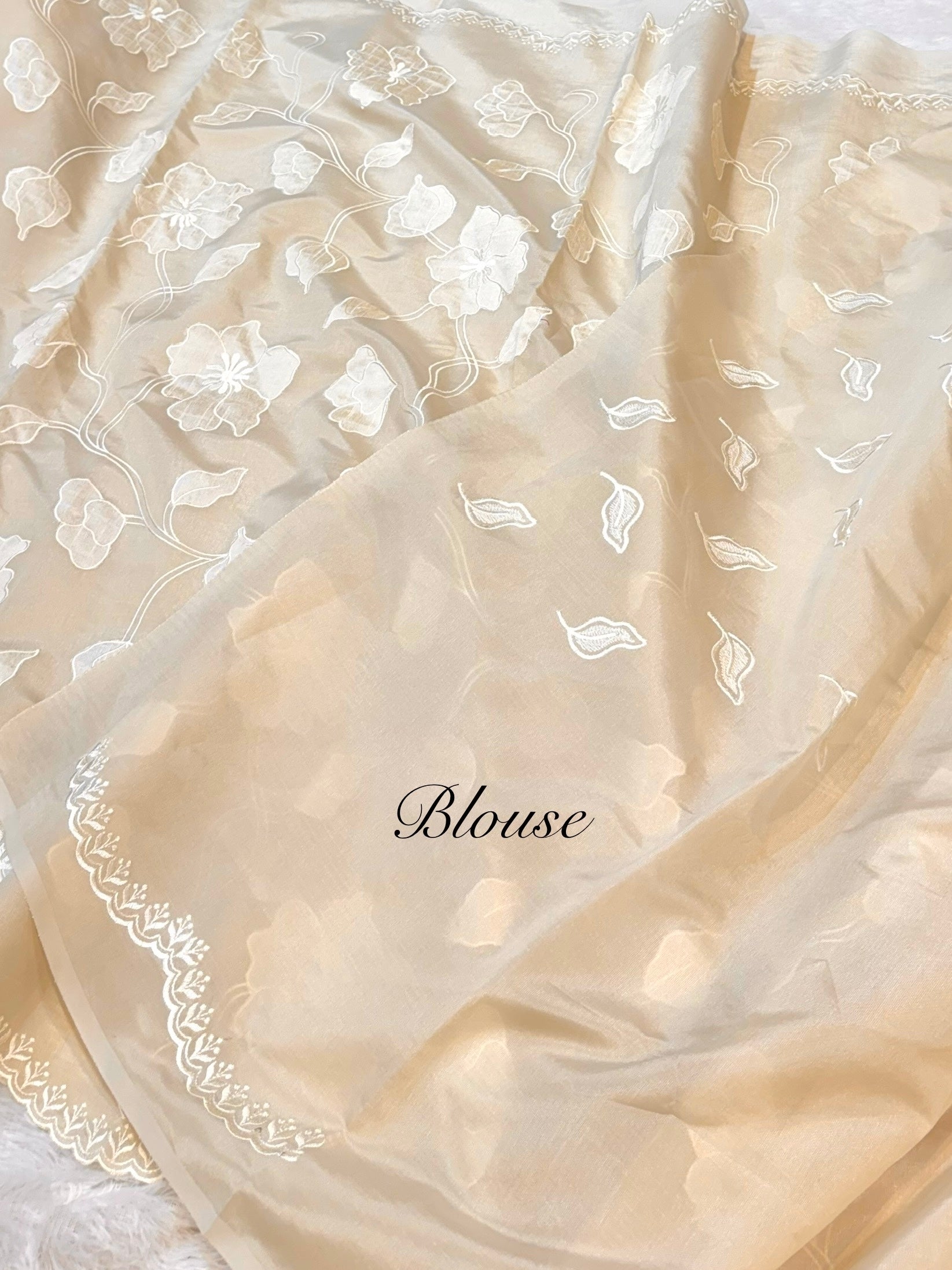 Fruity Cream Mango Silk Partywear Banarasi Embroidery Applique work Lightweight Sarees